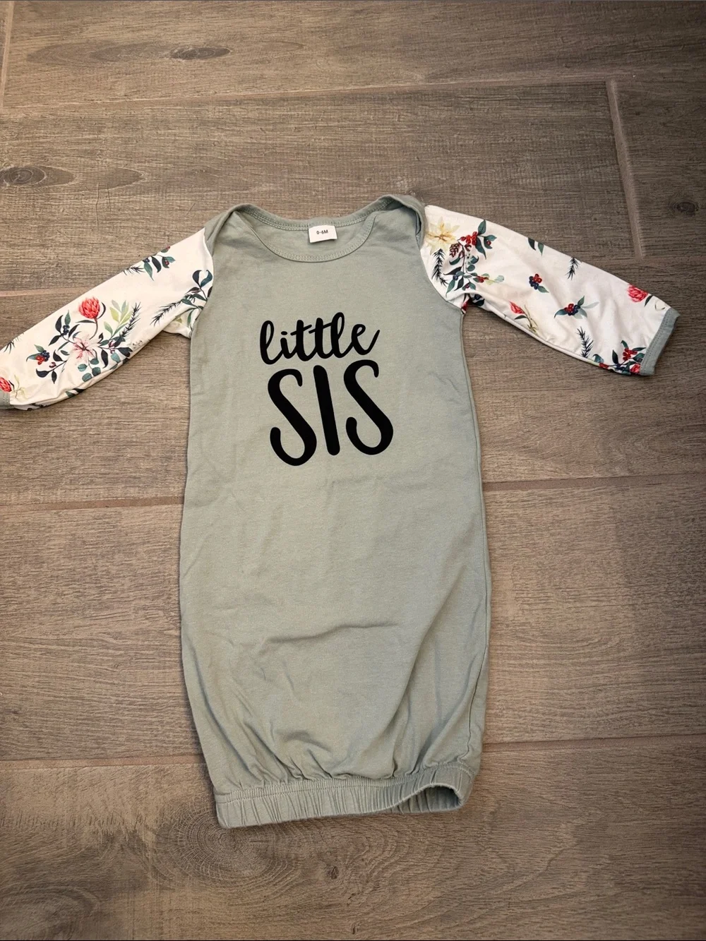 Little Sis Sage Green Floral-Sleeve Kids Pajama Gown
